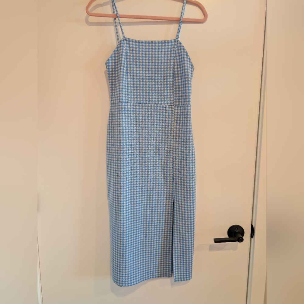 Zara Blue Gingham Pencil Dress